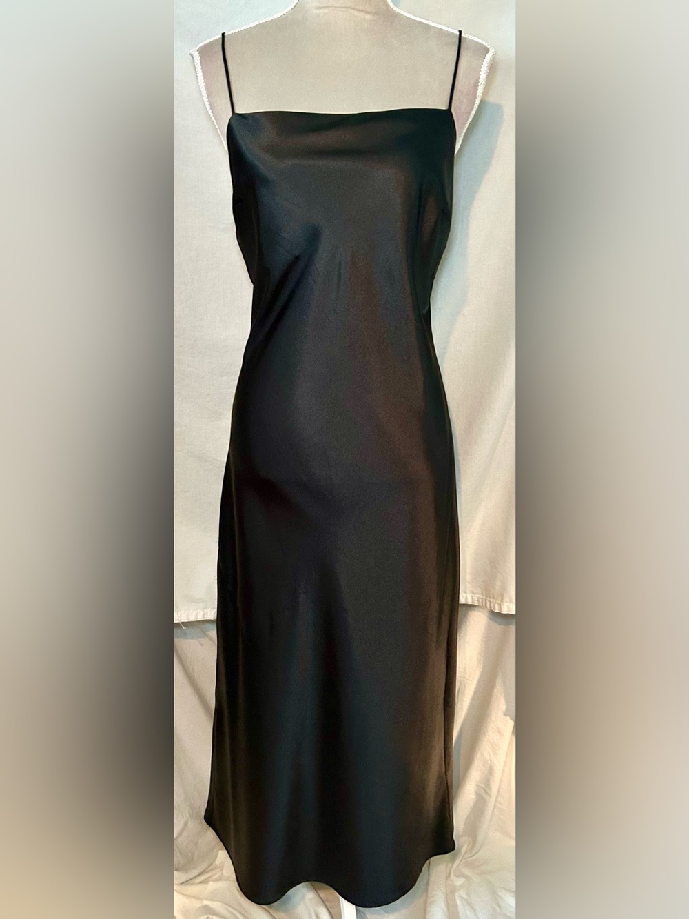 Topshop Minimalist Black Satin Maxi Slip Dress, Size 10